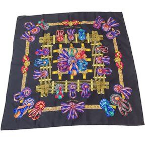 Vintage Hermes Les Rubans Du Cheval 100% Silk Ribbons Black Signed J. Metz 1993